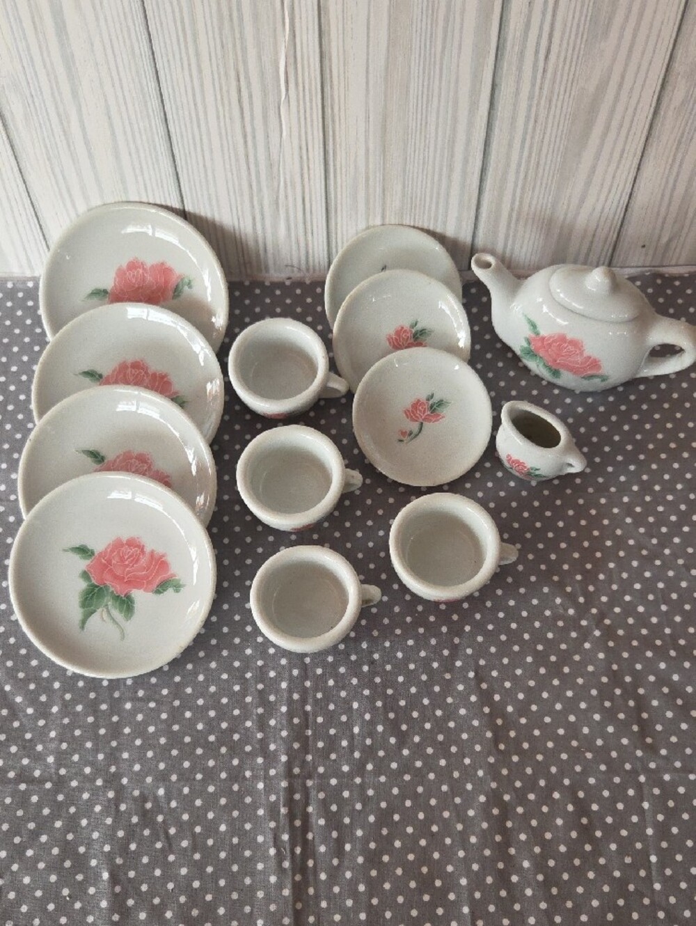 Porcelain Mini Tea Set with Pink Rose Pattern - Picture 3 of 16